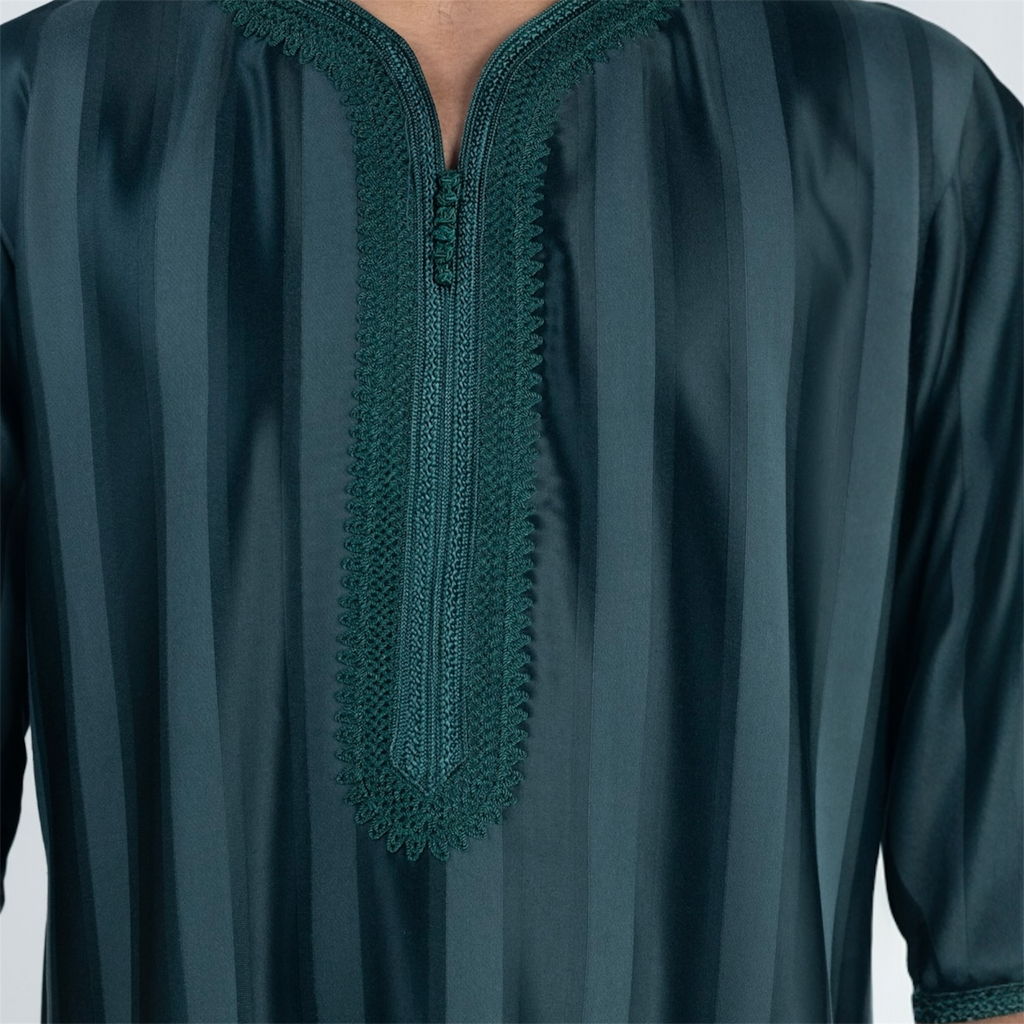 Forest Green Striped Moroccan Thobe