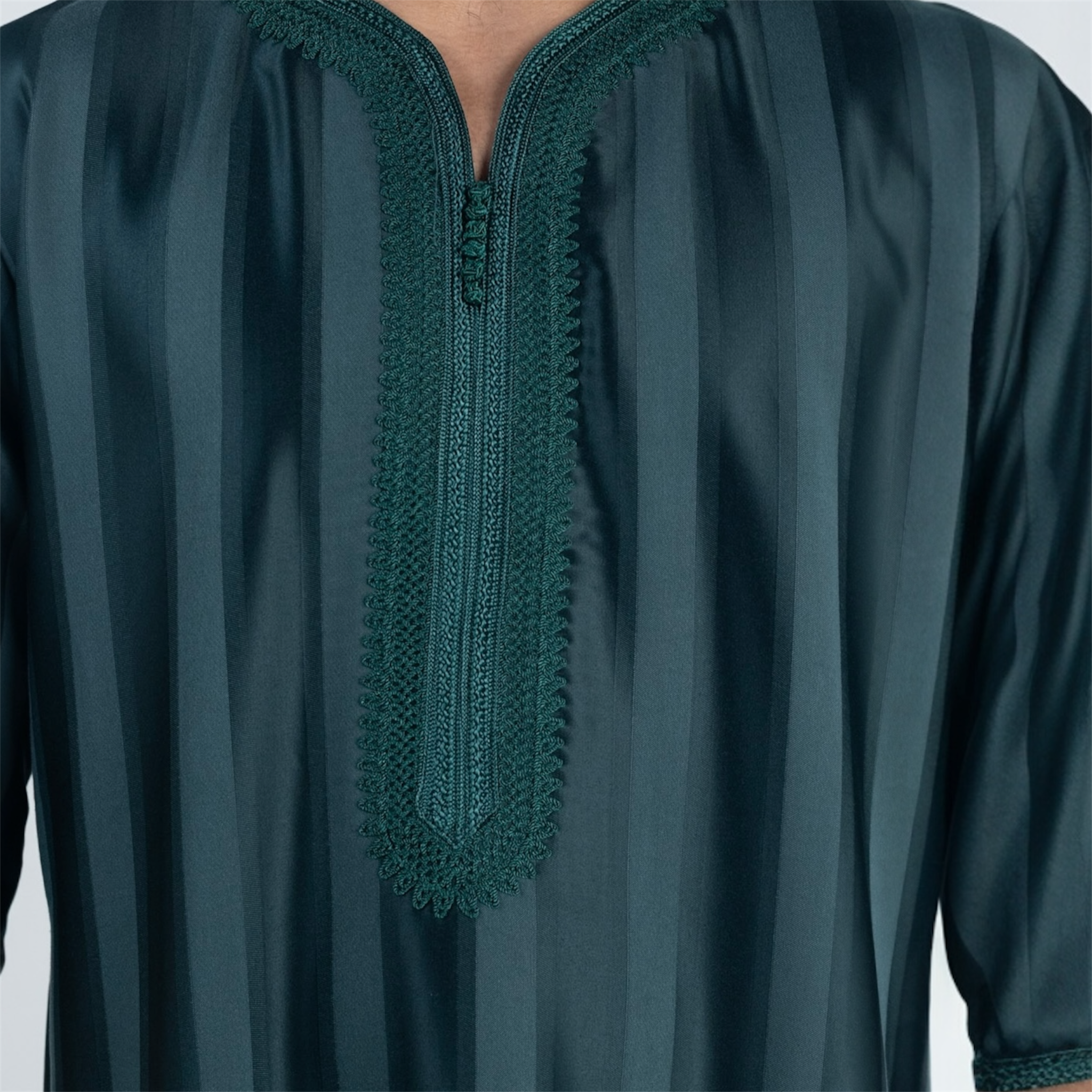 Forest Green Striped Moroccan Thobe