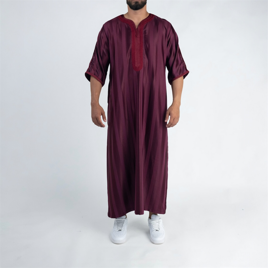 Maroon Striped Moroccan Thobe