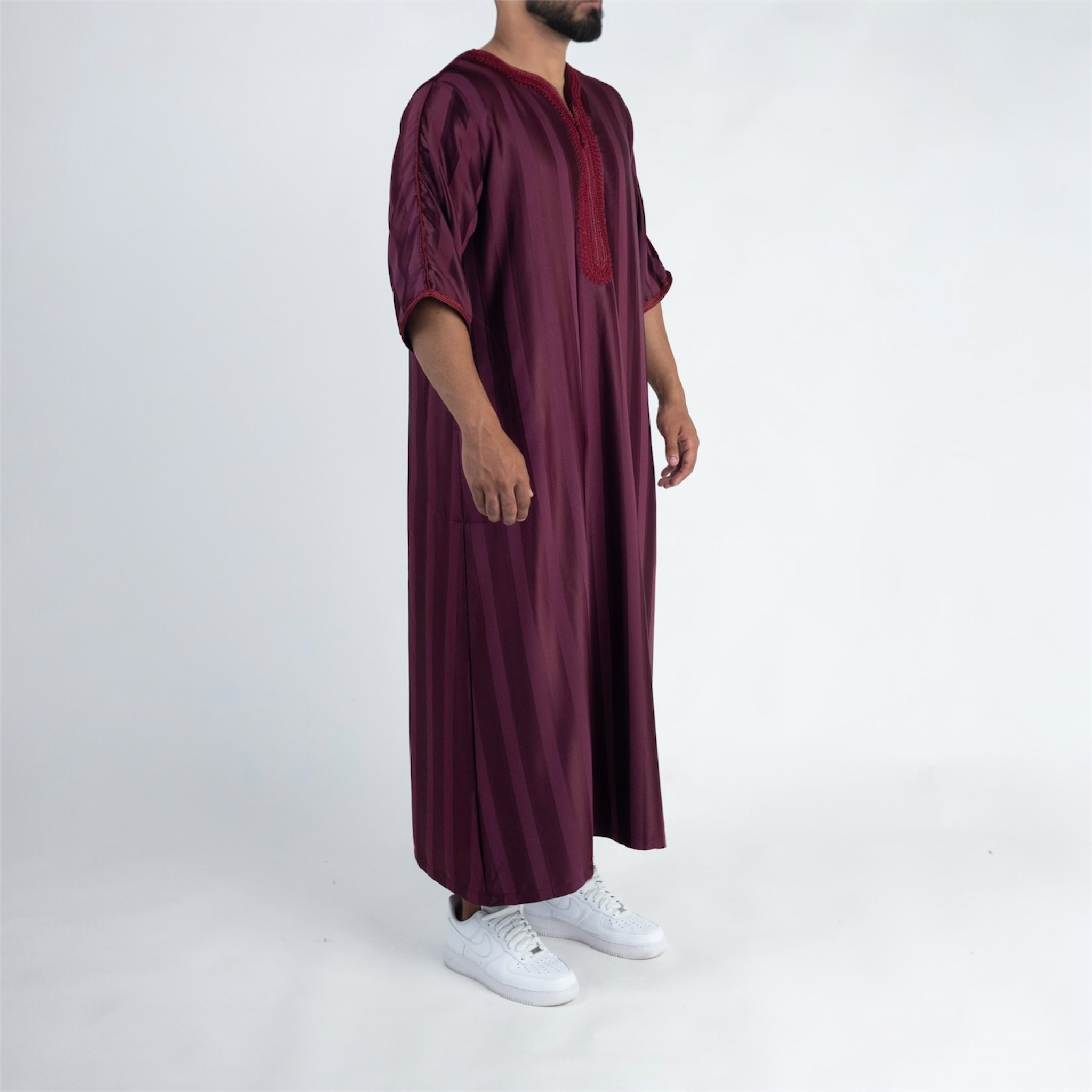 Maroon Striped Moroccan Thobe