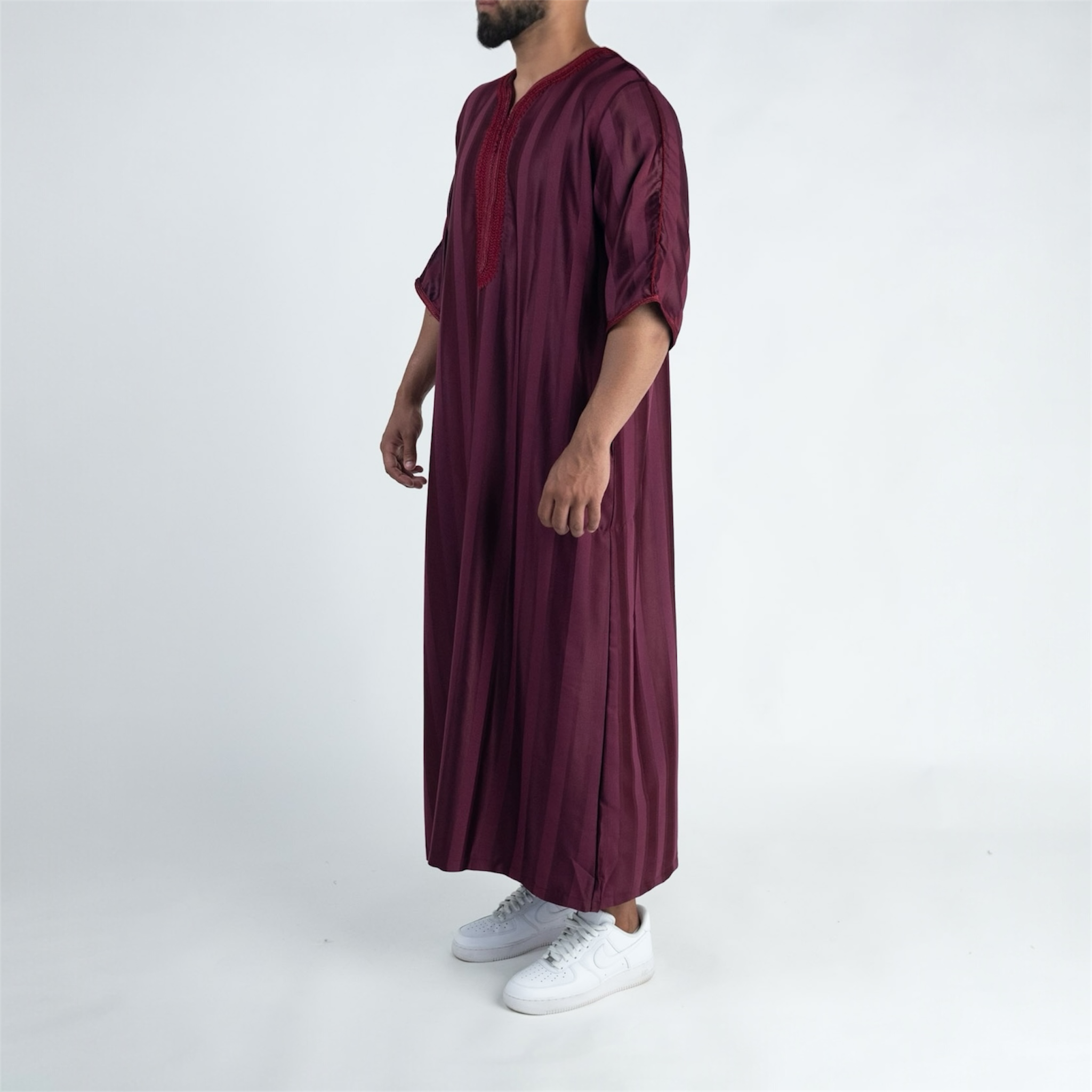 Maroon Striped Moroccan Thobe