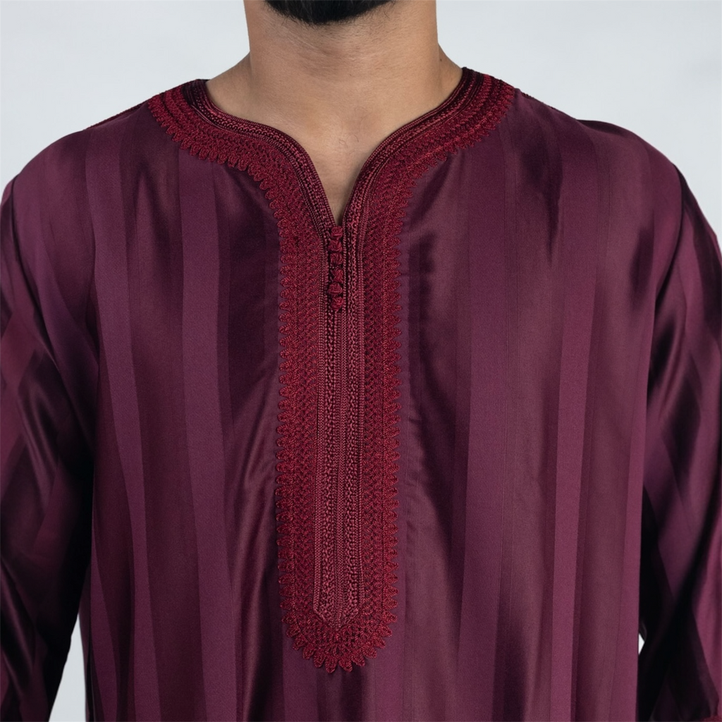 Maroon Striped Moroccan Thobe