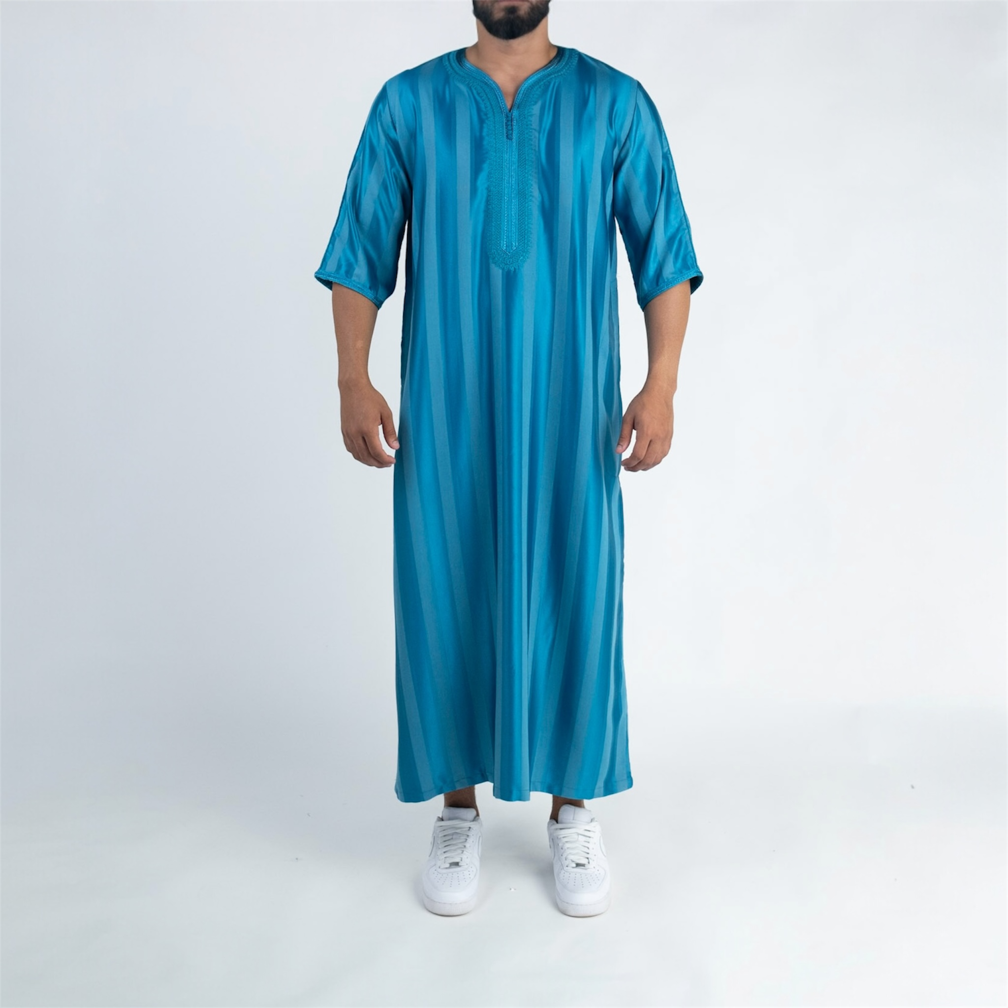 Ocean Blue Striped Moroccan Thobe