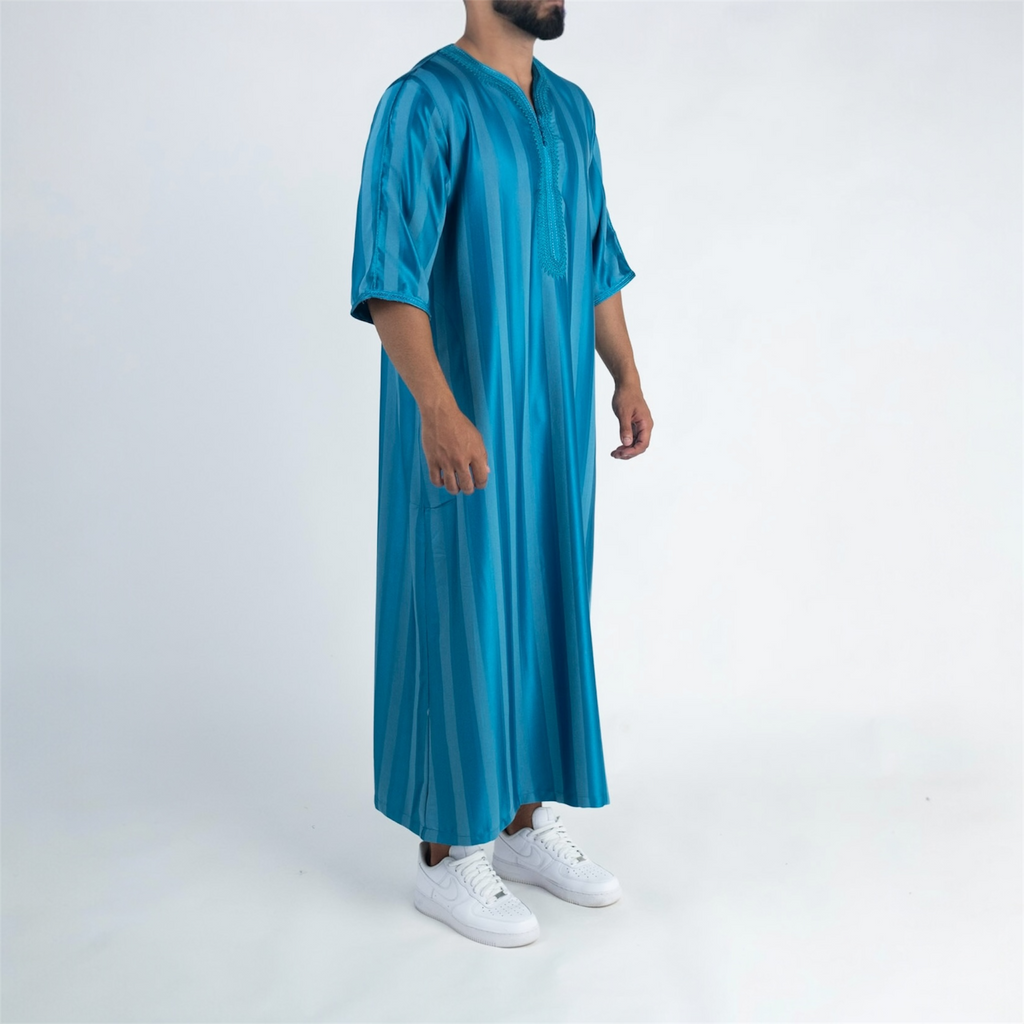 Ocean Blue Striped Moroccan Thobe