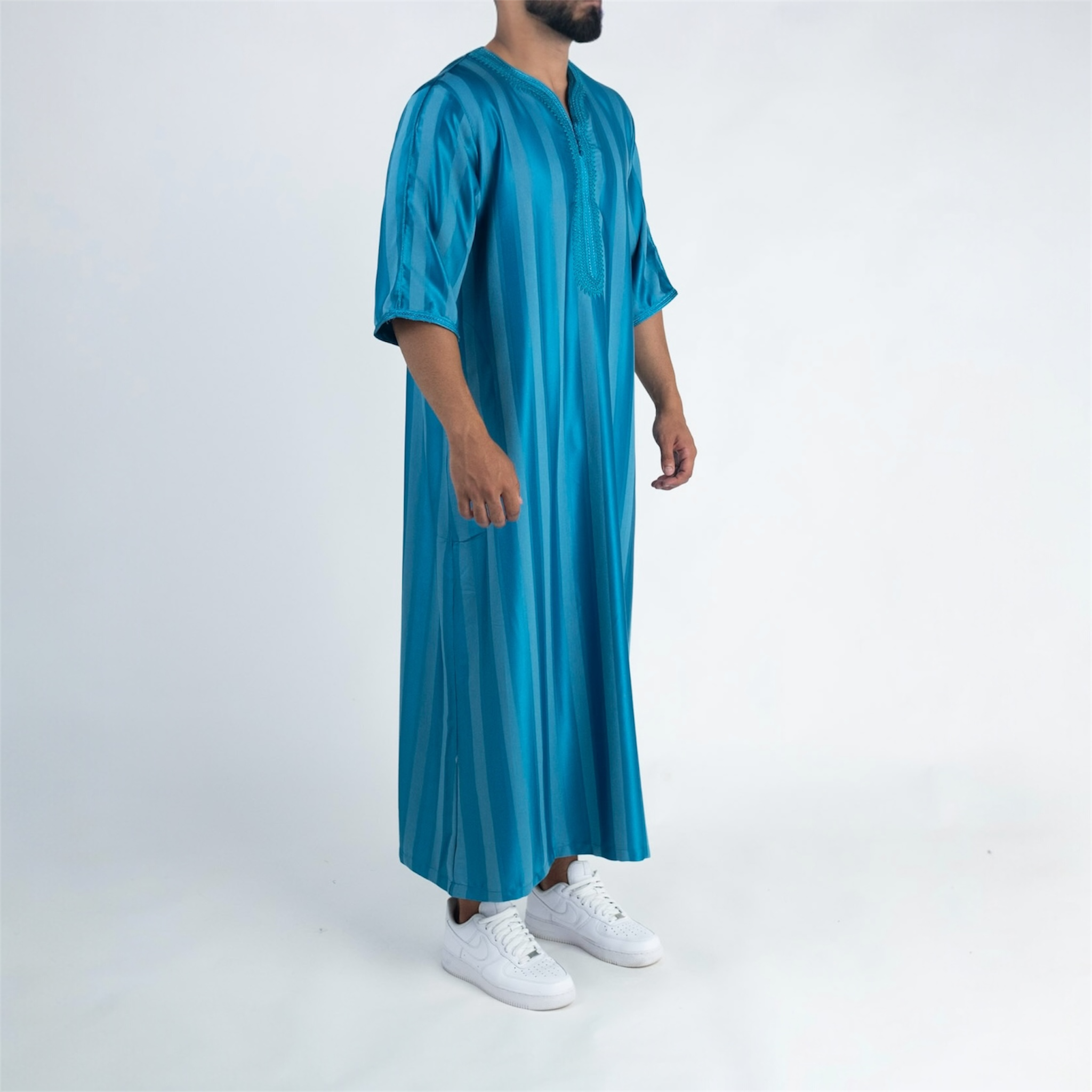 Ocean Blue Striped Moroccan Thobe