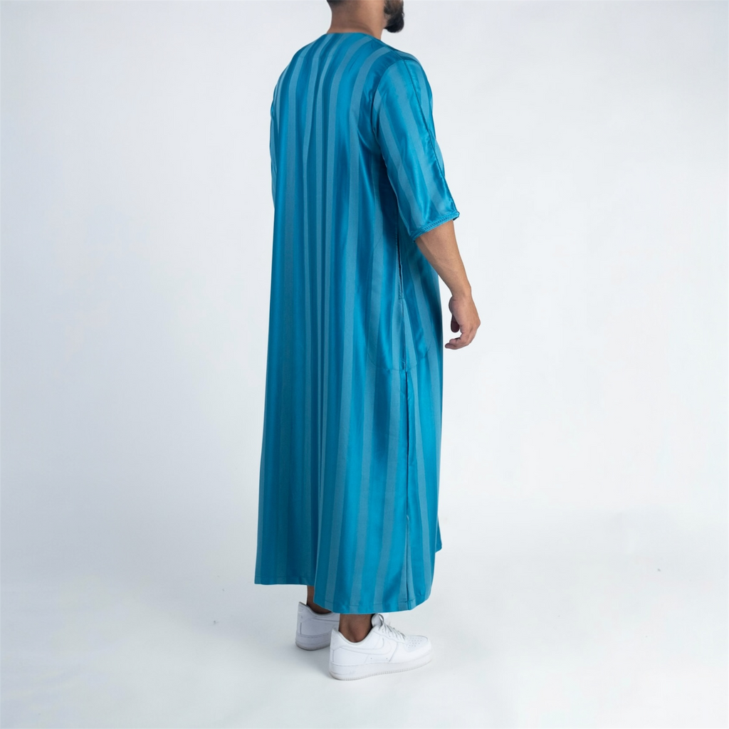 Ocean Blue Striped Moroccan Thobe