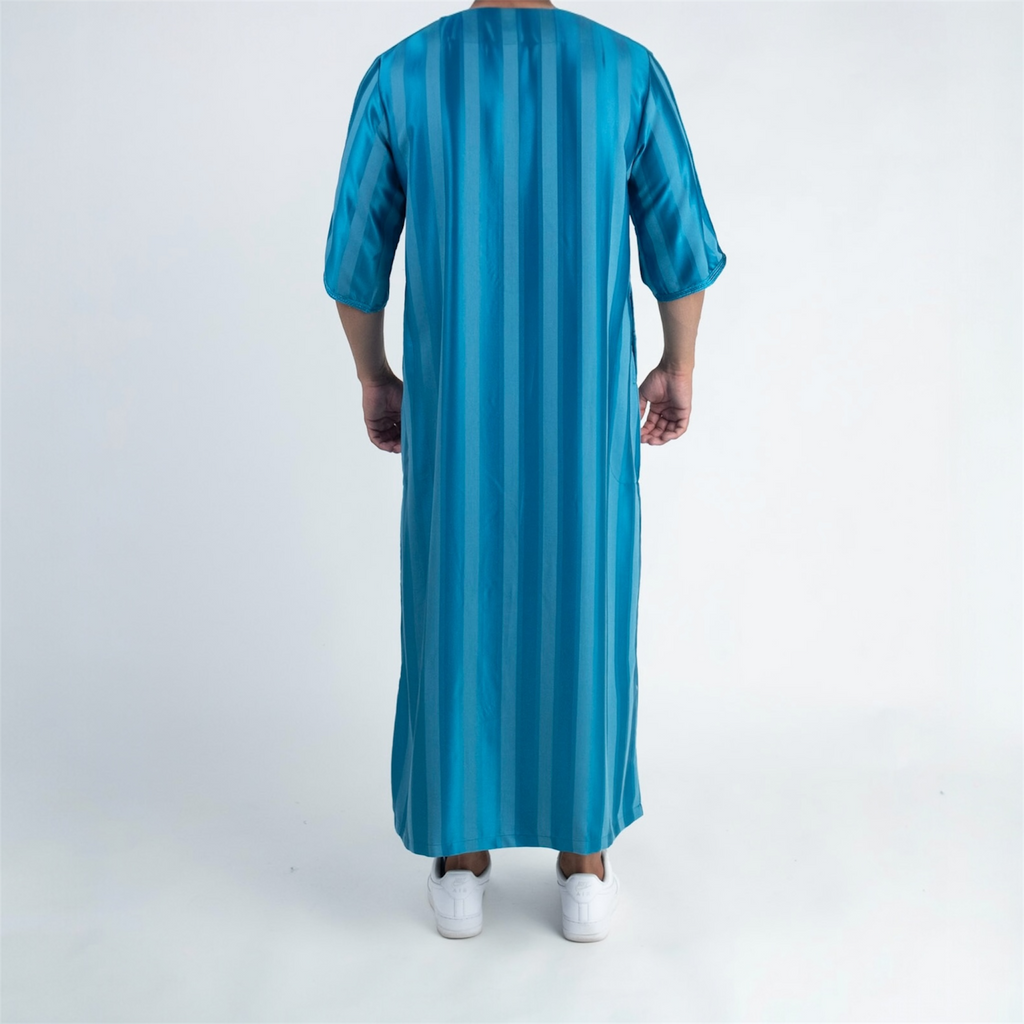 Ocean Blue Striped Moroccan Thobe