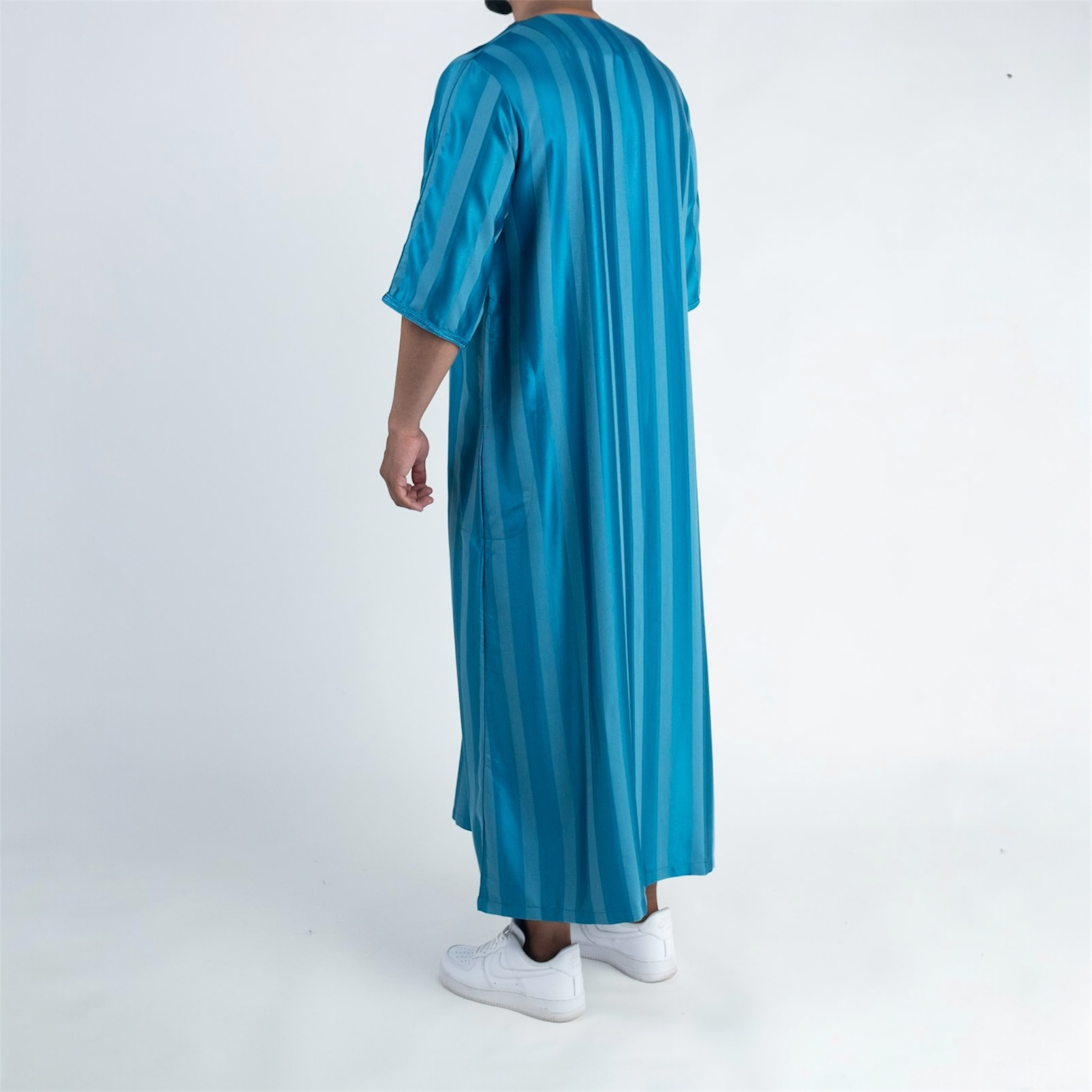 Ocean Blue Striped Moroccan Thobe