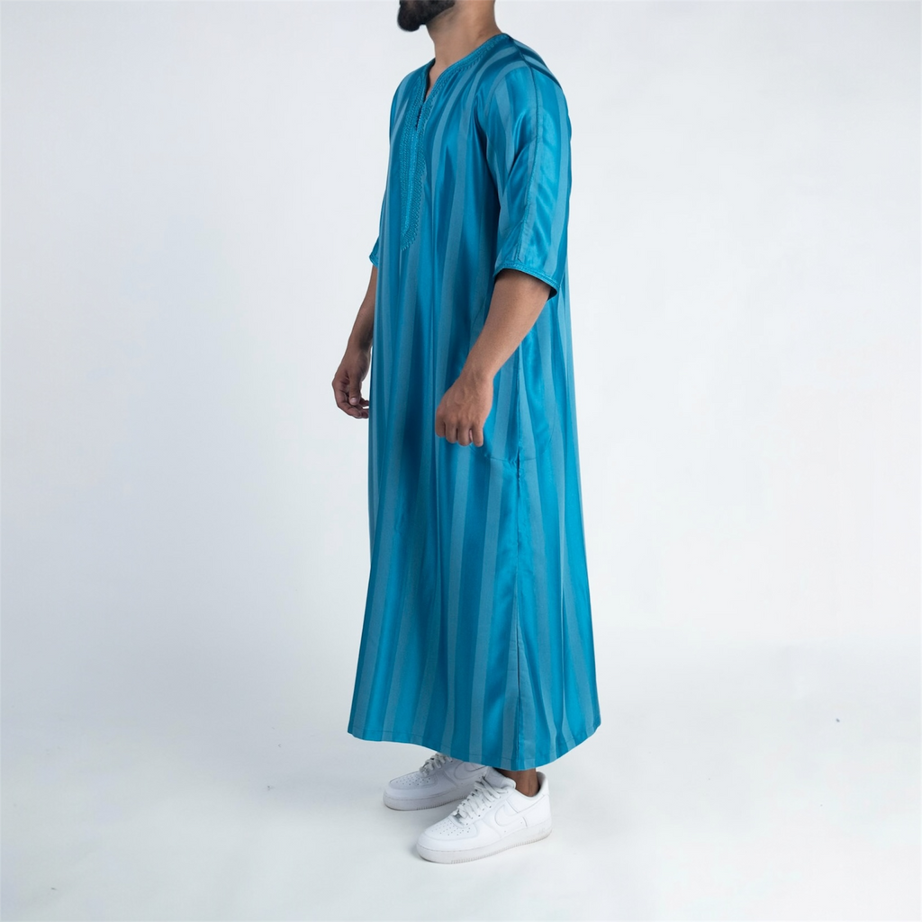 Ocean Blue Striped Moroccan Thobe