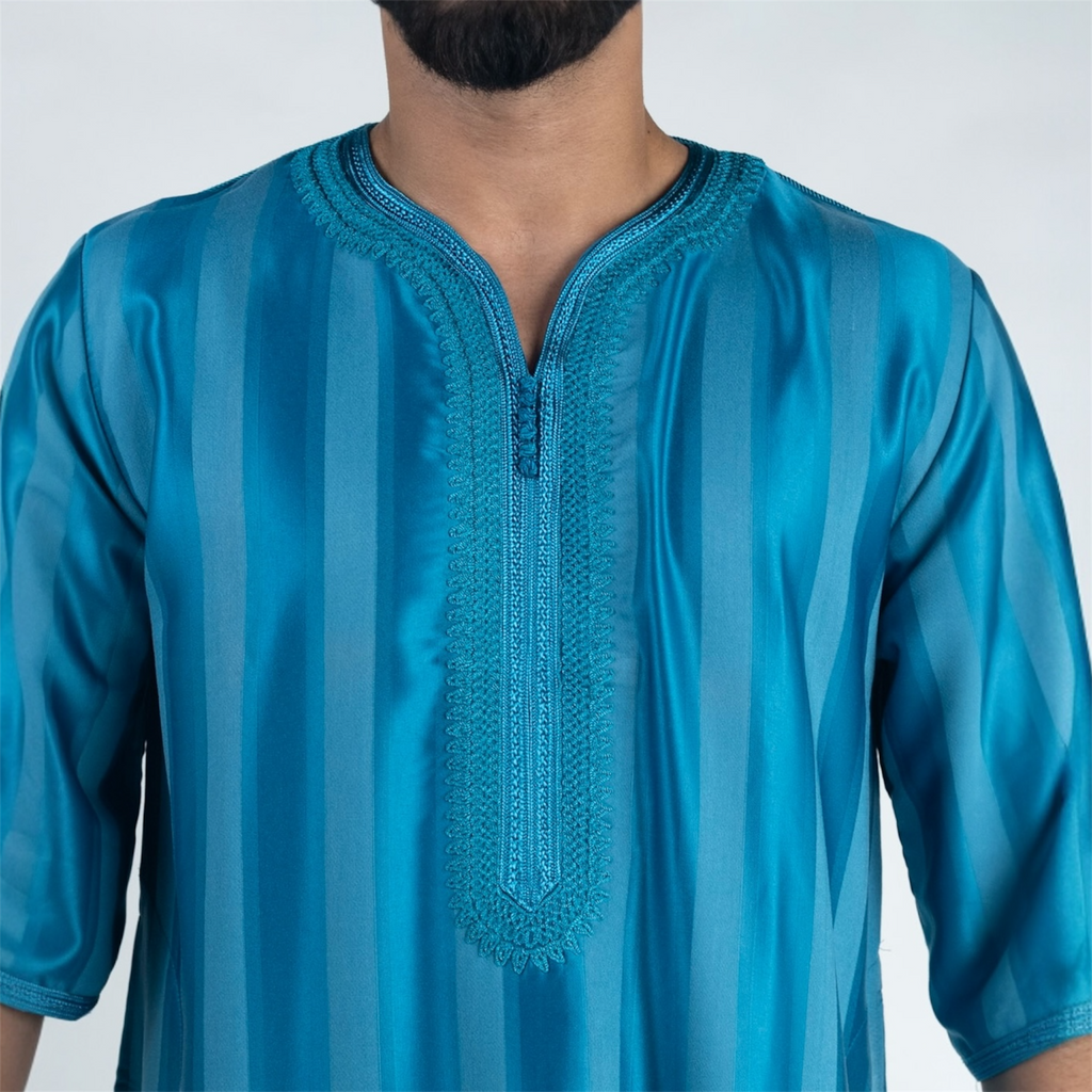 Ocean Blue Striped Moroccan Thobe