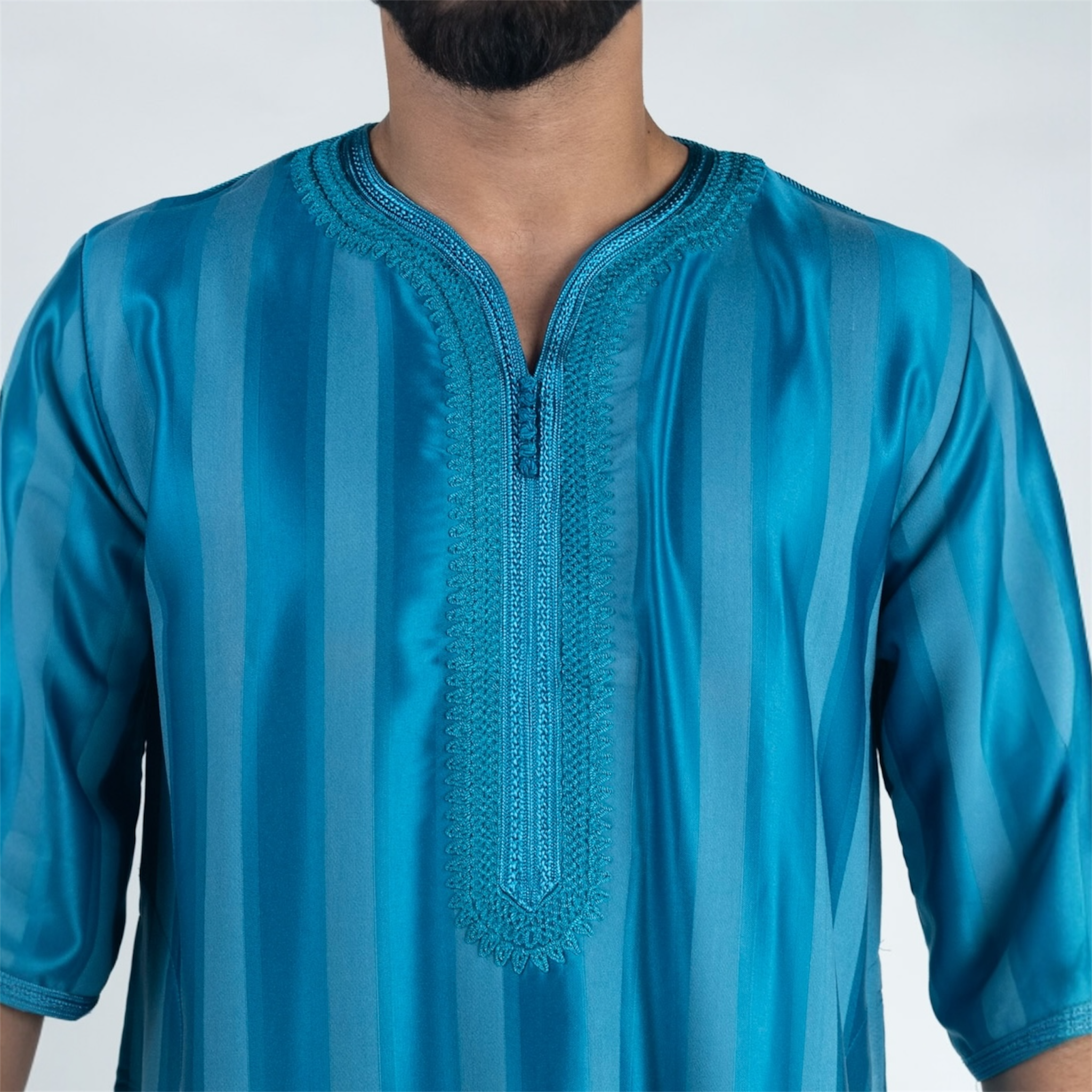 Ocean Blue Striped Moroccan Thobe