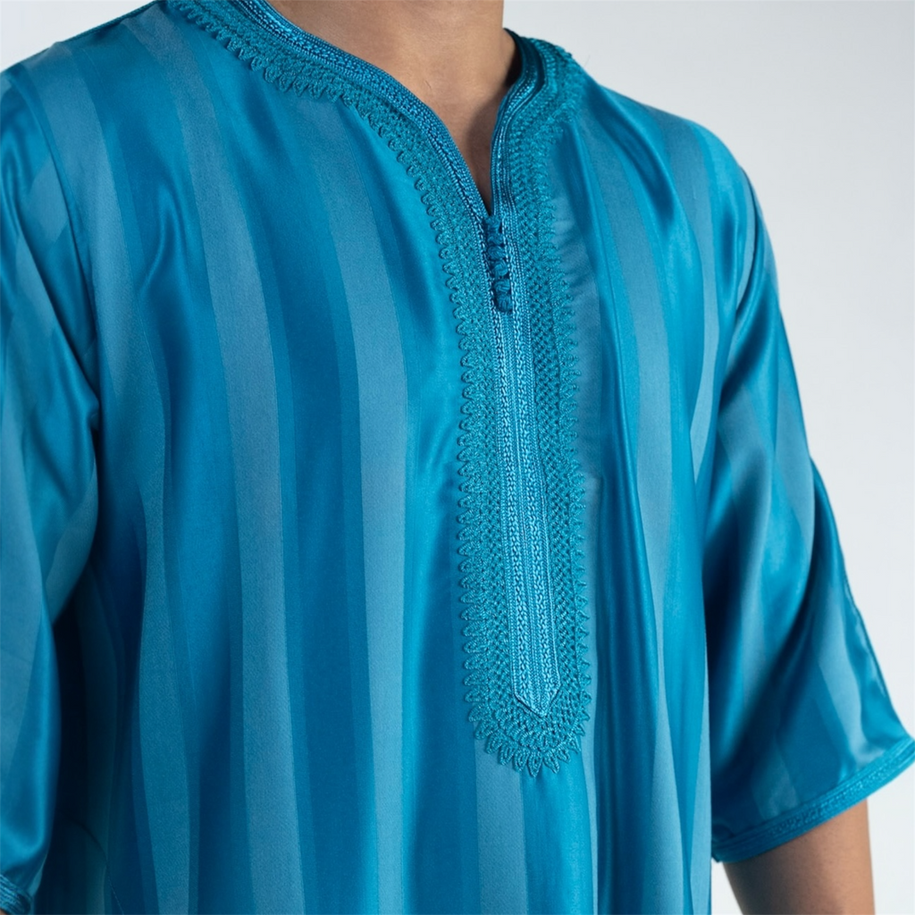 Ocean Blue Striped Moroccan Thobe